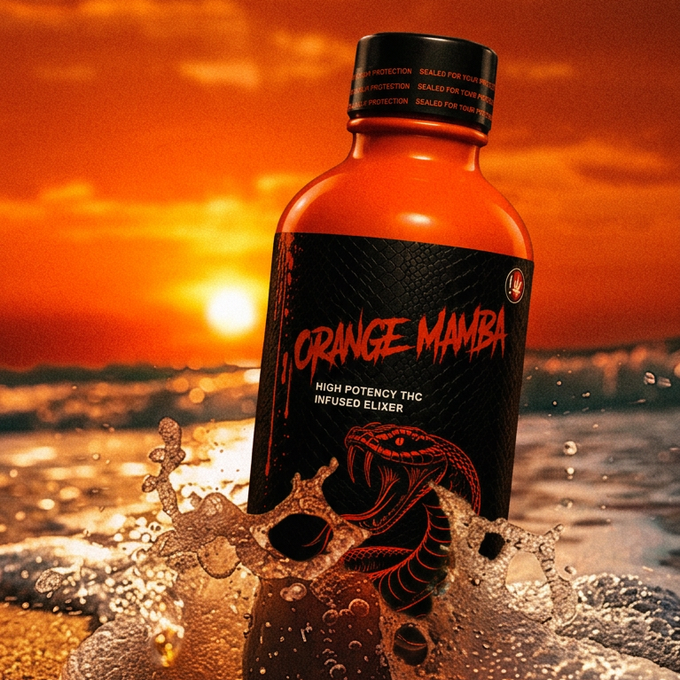 Firefly_Gemini Flash_replace the bottle in the ocean with the orange mamba bottle. Keep all the details on 815224